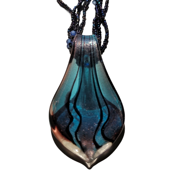 Blown Glass Pendant and Beaded Necklace - Picture 3 of 5